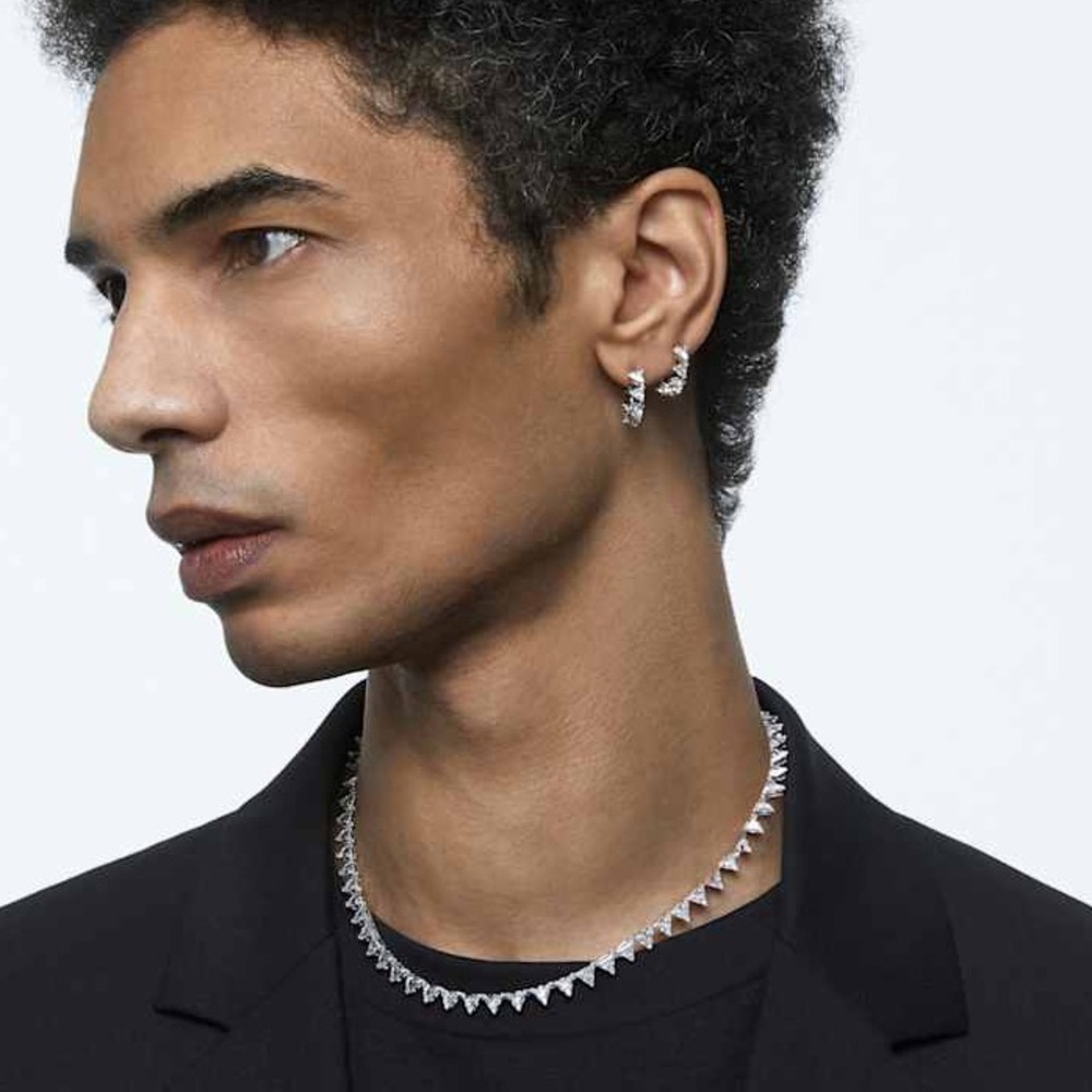 Swavorski Matrix Hoop Earrings White Rhodium Plated Diamond Mini Small Hoop Tiny - Picture 7 of 15